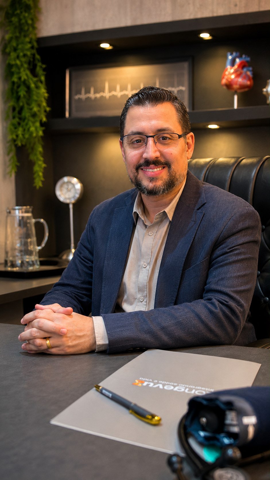 Dr. Rafael Pimenta, cardiologista, em seu consultório na Clínica Longevuz